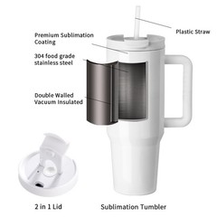2 Pack 40 OZ Sublimation Tumblers with Handle White Blanks Stainless Steel Cu…