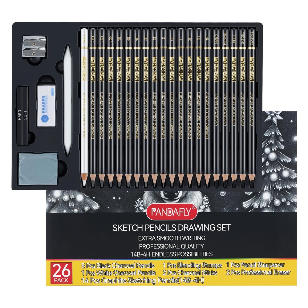 26-Piece Professional Sketch Pencil Set – Includes 4H to 14B Graphite Pencils…