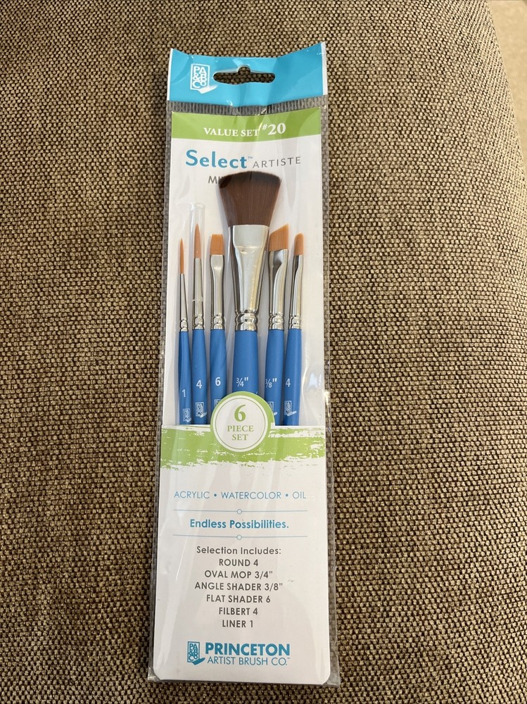 Princeton Select 6Pc Value Set #20 Round Oval Mop Angle Flat Shader Filbert Line