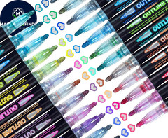 Self Outline Glitter Markers Metallic Art Pens Kids Teens Crafts 12 24 36 Colors