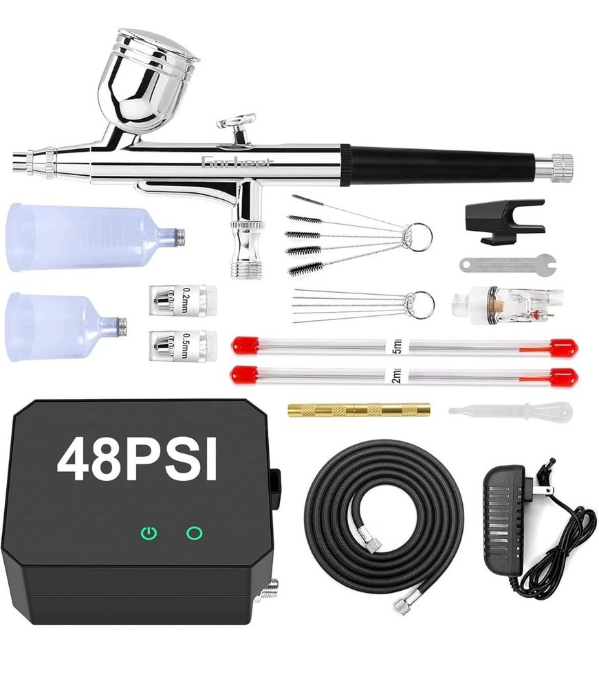 Gocheer Airbrush Kit with Air Compressor, 48 PSI Open Box