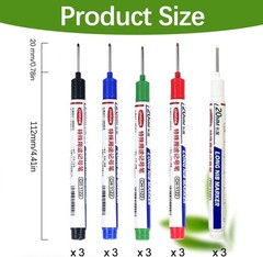 15PCS Long Head Deep Hole Marker Pens 20mm Quick Dry Waterproof Carpenter Marker