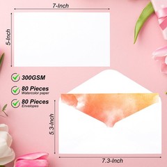50 Sets Pure Cotton Watercolor Cards 140lb/300 GSM Postcards with Envelopes f…