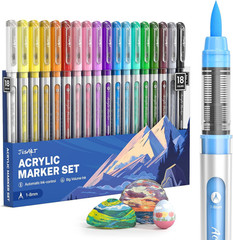 Jusart Acrylic Paint Markers Brush Tip 18 Colors, Water-Based No-Bleed Markers