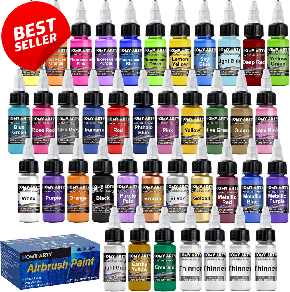 Airbrush Paint Set 36 Colors w 4 Thinners Acrylic 40 Bottles – US