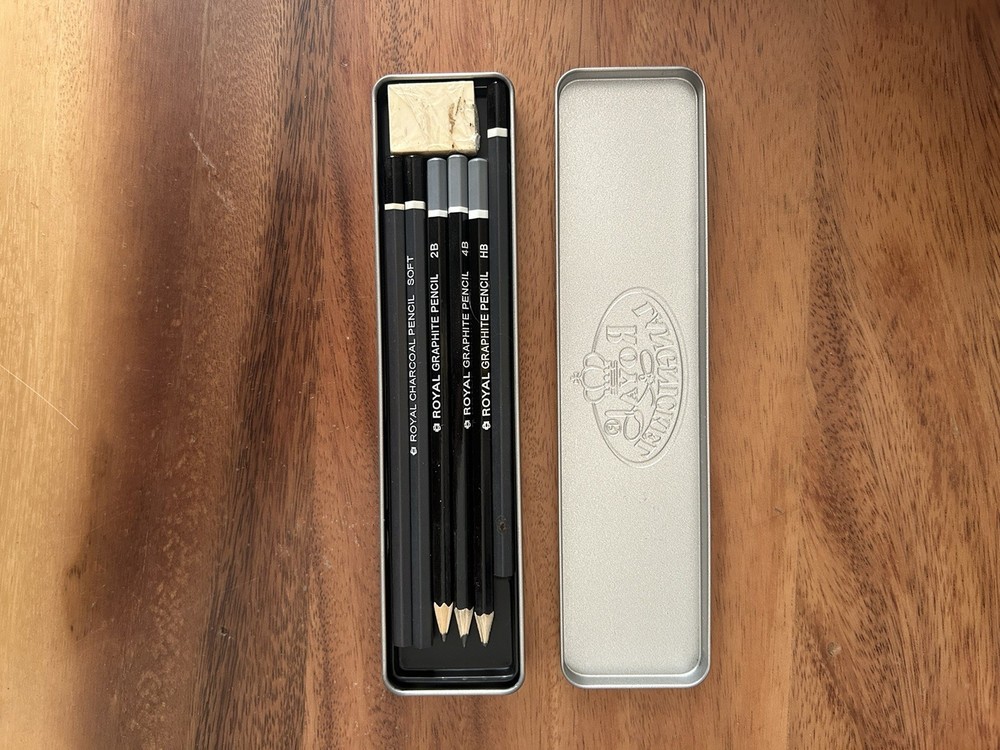 Royal Langnickel Charcoal Graphite Sketching Pencils Silver Tin Set 6