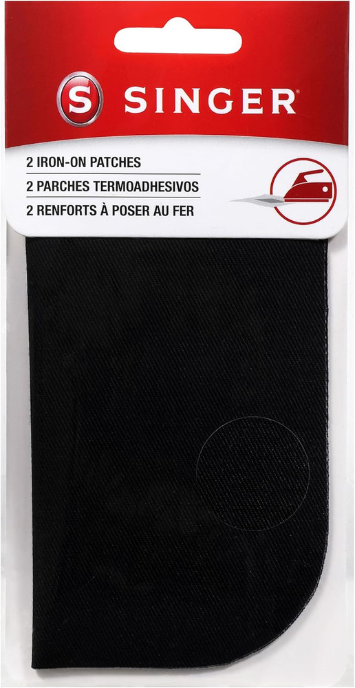 SINGER 00065 Iron-On Patches for Clothing Repair, 5-Inch by 5-Inch, 2-Count, Bla