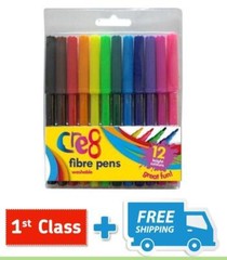 PACK OF 12 MIXED COLOUR NON TOXIC WASHABLE COLOURING FIBRE PENS KIDS FELT TIPS..