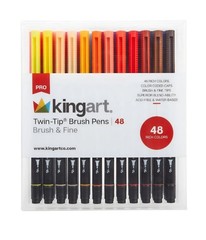 KingArt 445-48 PRO Dual TIP Brush & Fine Tip PENS, 48 Colors! New