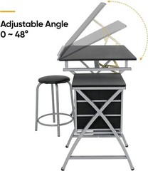 Adjustable Drafting Table Tilted Tabletop Art & Craft Drawing Desk with Stool