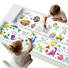 2 Rolls Kids Drawing Paper Roll with Dinosaur & Vehicle Themes | Mess-Free A2