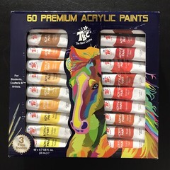 TBC The Best Crafts Premium Acrylic Paint Set of 60 Paints + 3 Brushes NEW