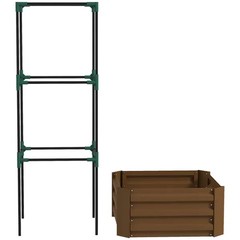 Galvanized Planter Box, 24″ x 24″ x 11.75″ Raised Garden Bed with Tomato Cage fo