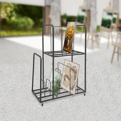 2 Tier Art Canvas Storage Rack with 4 Wheels Display Stand for Painting Board