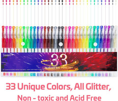 Glitter Gel Pens, 33 Colors Neon Glitter Pens Set Gel Art Markers with 40% More