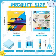 48 PCS School Stationary Set Essentials Bundle Folders Notebooks Blue