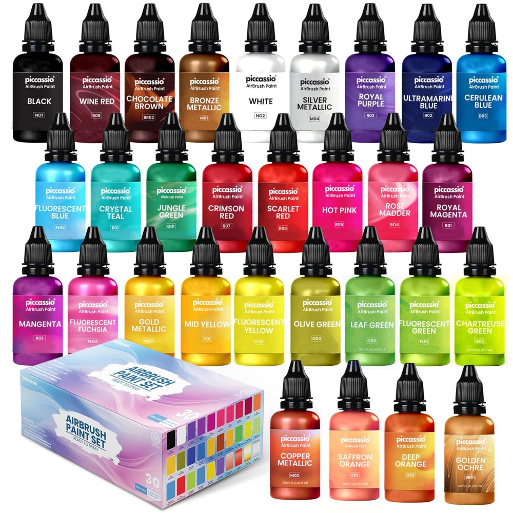 Airbrush Paint, 30 Water-Based, Quick-Drying Colors for Artists & Beginners, Ide