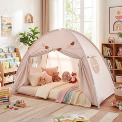 Twin Size Indoor Canopy Tent for Kids with 2 Window and Suits 3+-Beige