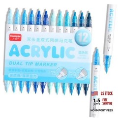 12 Colors Dual Tip Acrylic Paint Markers Color — Extra Fine & Soft Brush Blue