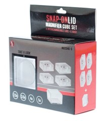 1 Box-4 Lids Snap-On Magnifier Cube Set (1.5″ Dia) 2.5X, 3.5X, 4X, 5X
