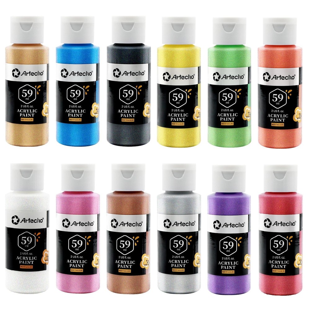 Artecho Acrylic Paint Set, 12 24 Fl Oz (Pack of 1), 12 Metallic Colors