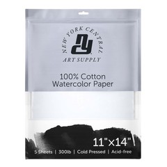 5 Sheets 11×14 Inch 100% Cotton 300 lb Cold Press Watercolor Paper Bulk Pad