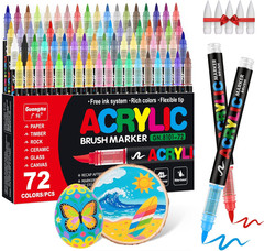 Guangna Acrylic Paint Markers Brush Tip, 72 Vivid Colors with Direct-Liquid Ink