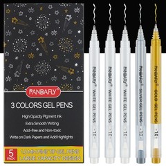 PANDAFLY Gold Silver White Gel Pens, 1Mm Extra Fine Point White Pen for Art High