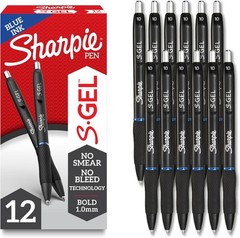S-Gel Blue Gel Pens, 1.0mm Bold Point, 12 Count