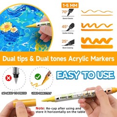 Acrylic Paint Markers 48 Colors Dual Tone Brush Tip Multi Surface Art Set