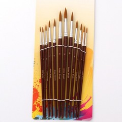 12 Pieces Nylon Hair Watercolor Painting Brushes Set Wine Red Color
