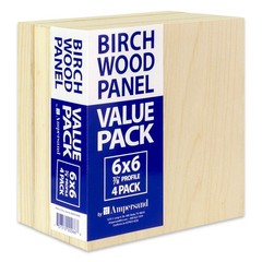 4-Pack Birch Wood Art Painting Panels, 6×6, 7/8 Inch Depth, Cradled Board
