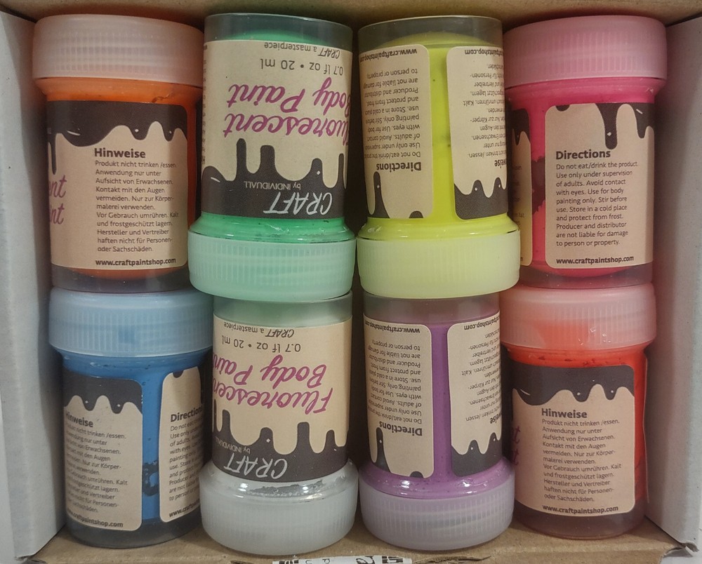 Craft by Individuall Ultra Violet/Flourescent Body Paint set 8x 20ml paints