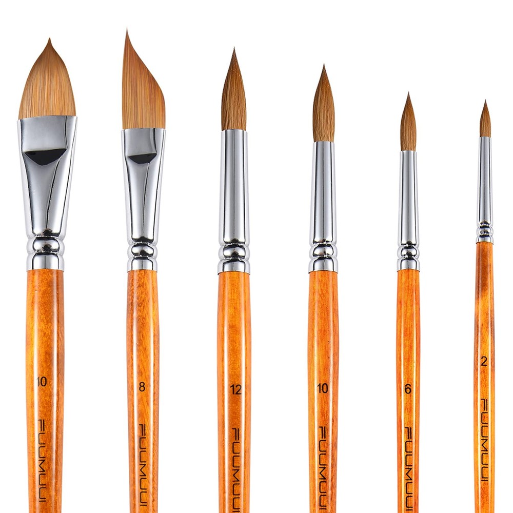 Sable Watercolor Brushes Kolinsky Varies (#2, #6, #10, #12, #8), Yellow
