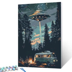 Starry UFO DIY Paint by Numbers for Adults Bus in Forest DIY Oil Painting Acr…