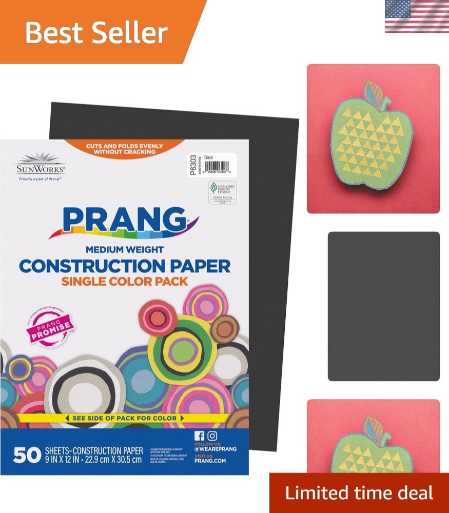 High-Quality Black Construction Paper, 50 Sheets, 9″ x 12″ for School Projects