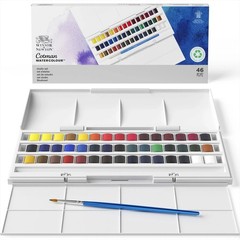 Winsor & Newton Cotman Watercolor Paint Set, Studio Set, 45 Half Pan w/Brush NEW