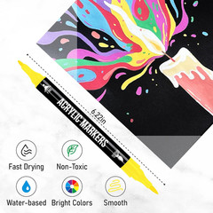 24 Colors Acrylic Paint Markers, Dual Tip with Fine Tip and Brush Tip Pens for S