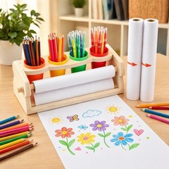 Wooden Tabletop Paper Roll Dispenser, Art Paper Roll Holder with 2 Rolls Pape…