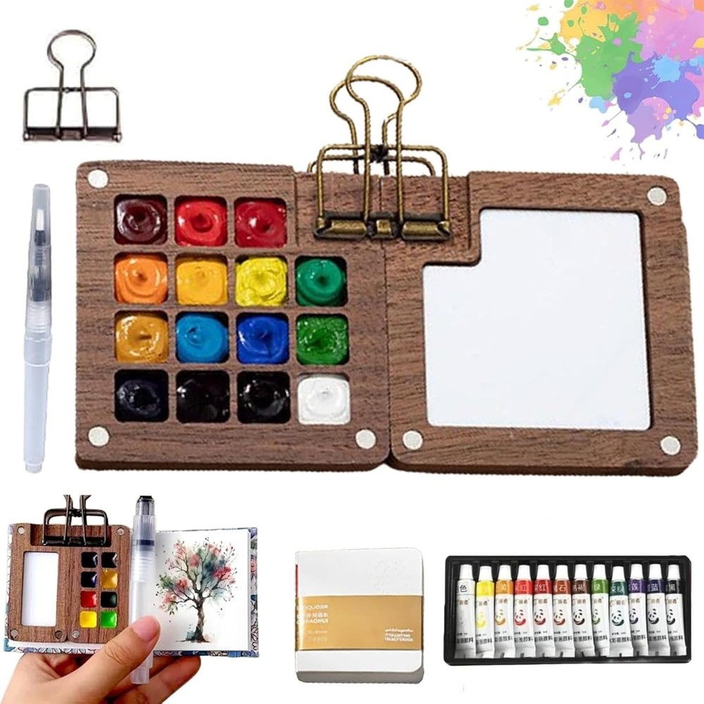 Mini Watercolor Travel Paint Set, Portable 15 Palette
