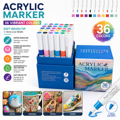 36 Colours Acrylic Paint Pens for Rock Painting Wood Ceramic Fabric Metal Canvas