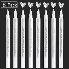 AKARUED White Paint Pen Acrylic Marker 8 Pack 0.7mm White Paint Marker for