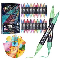 Glitter Brush Markers Pens,72 Colors Dual Tip Glitter Pens Set 36 Pack Metall…