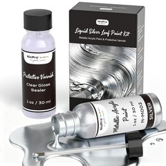 Liquid Silver Leaf Paint Kit (2 × 1oz/30ml), Metallic Silver Acrylic Paint