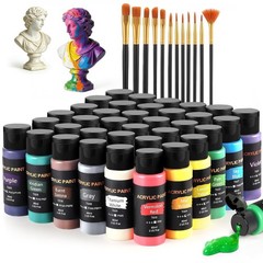 Acrylic Paint Set with 12 Art Brushes, 36 72 Fl Oz (Pack of 1), 36 Colors