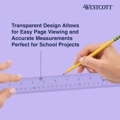 Westcott Acrylic Clear Ruler, Easy-to-Read Markings, 12 Inches,