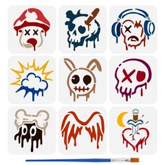 9 Pcs Street Graffiti Wall Stencil with Brush, 5.9×5.9inch Graffiti Patterns …