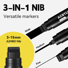 3 Jumbo Permanent Markers White, 15Mm Thick Wide Tip, Large Acrylic Paint Marker