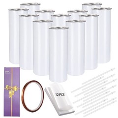 12 Pack Straight Skinny Sublimation Tumblers 20oz for Heat Transfer, Bulk Sub…