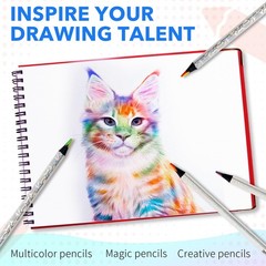30 Rainbow Colored Pencils, 4 Colors in 1, Multicolor, Glitter Art Supplies